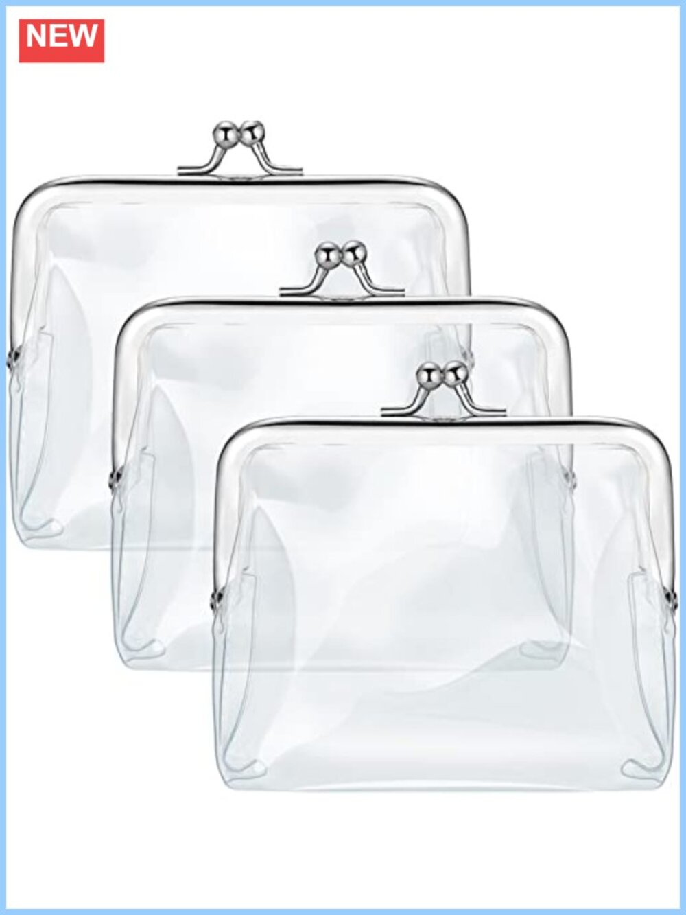 Clear Coin Purse Set 3 Pieces Vinyl Kiss Lock Change Wallet Small TSA Approved